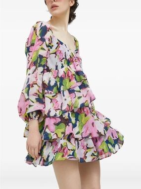 🌸‎ Abercrombie & Fitch Floral Tiered Mini Dress Sweetheart Neckline XS Petite